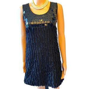 Mini Black Date Night out Dress Sleeveless Ruffle Stretch Knee Length Women SZ S